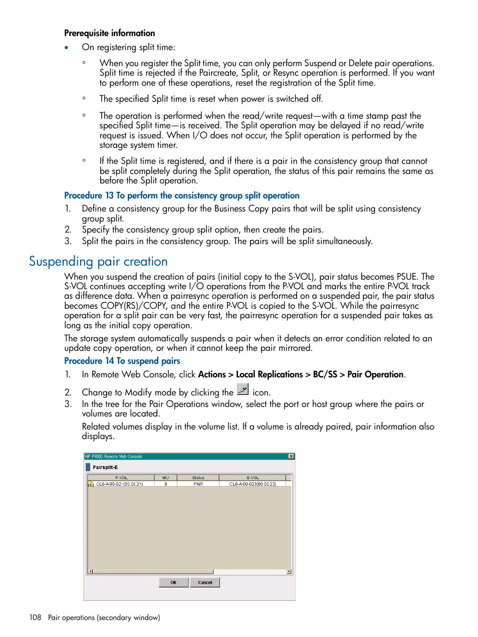 Suspending pair creation | HP XP P9500 Storage User Manual | Page 108 / 132