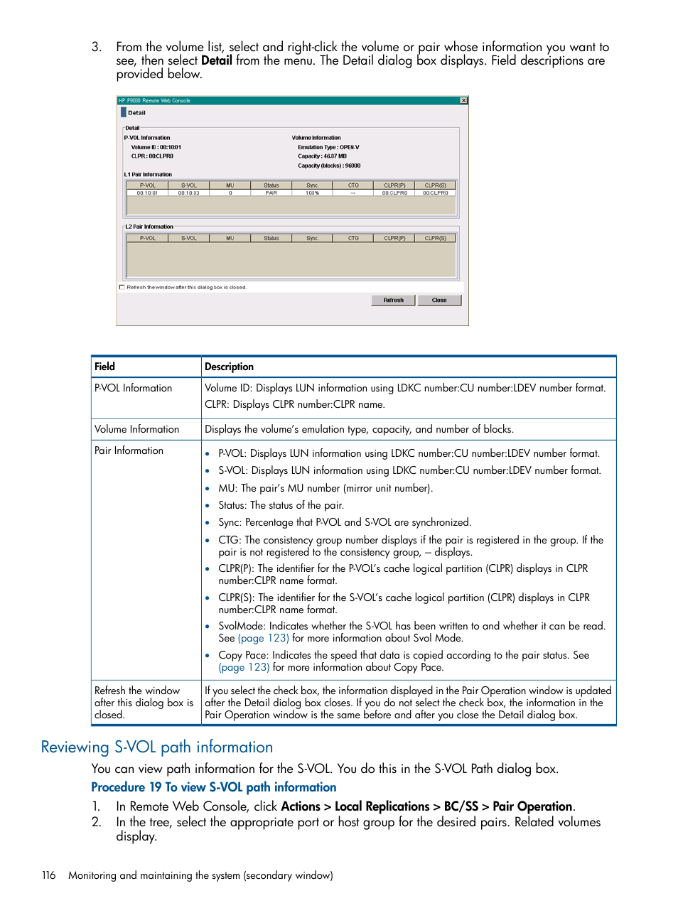 Reviewing s-vol path information | HP XP P9500 Storage User Manual | Page 116 / 132