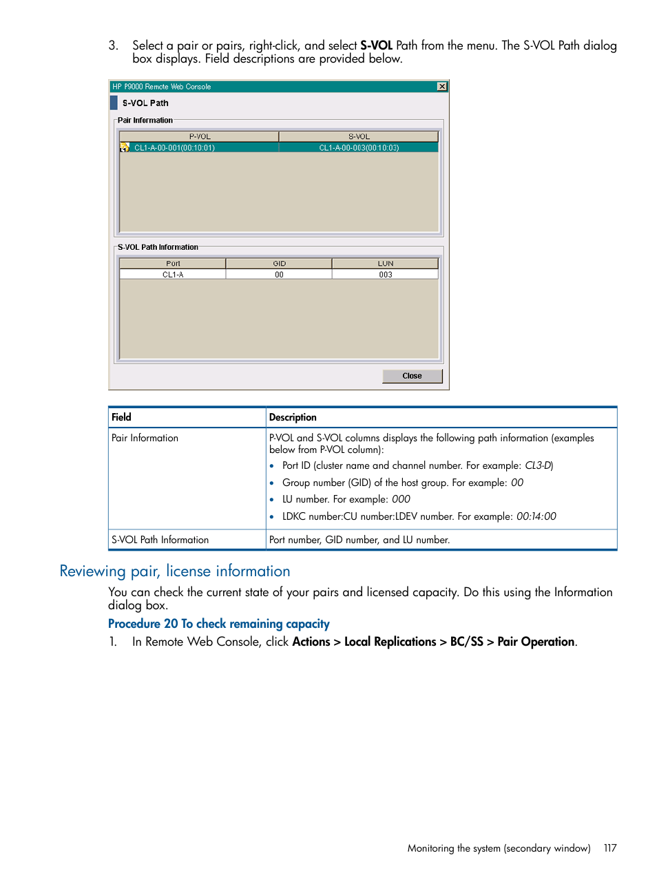Reviewing pair, license information | HP XP P9500 Storage User Manual | Page 117 / 132