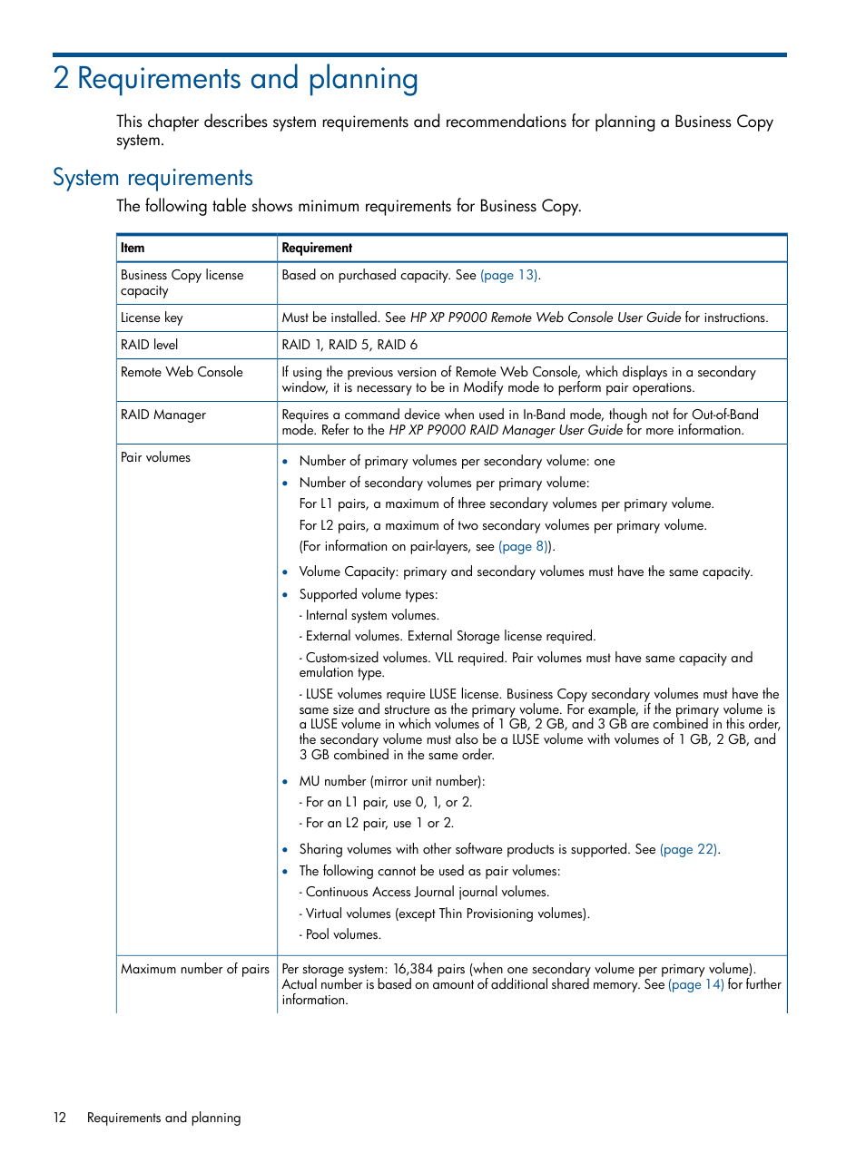 2 requirements and planning, System requirements | HP XP P9500 Storage User Manual | Page 12 / 132