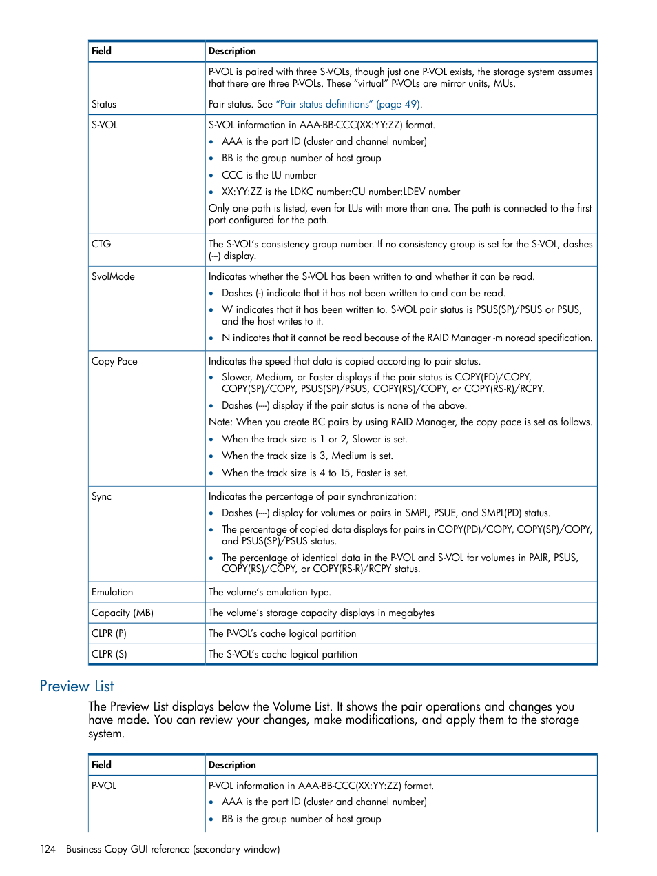 Preview list | HP XP P9500 Storage User Manual | Page 124 / 132