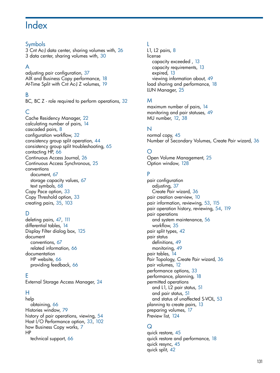 Index | HP XP P9500 Storage User Manual | Page 131 / 132