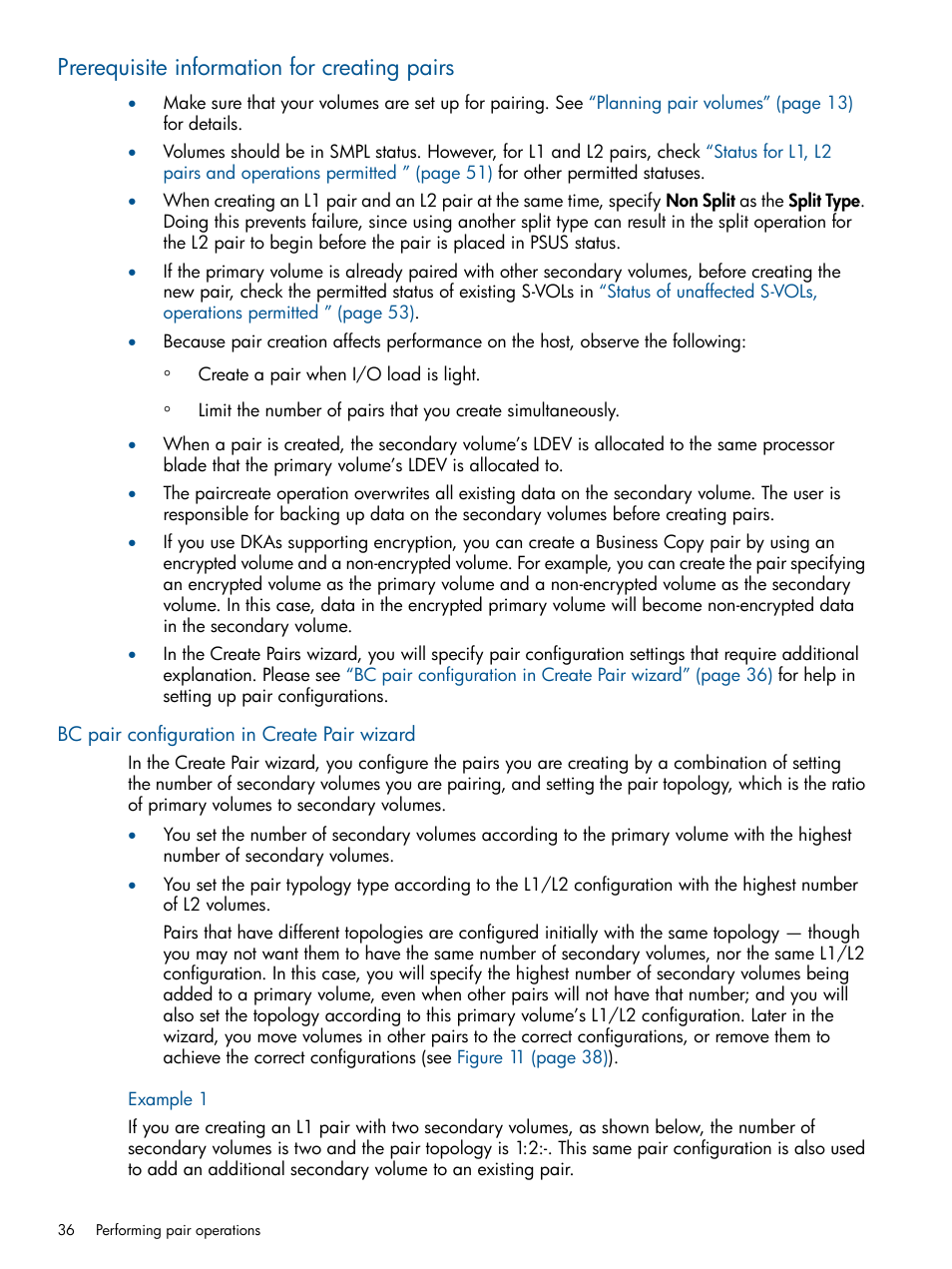 Prerequisite information for creating pairs, Bc pair configuration in create pair wizard | HP XP P9500 Storage User Manual | Page 36 / 132