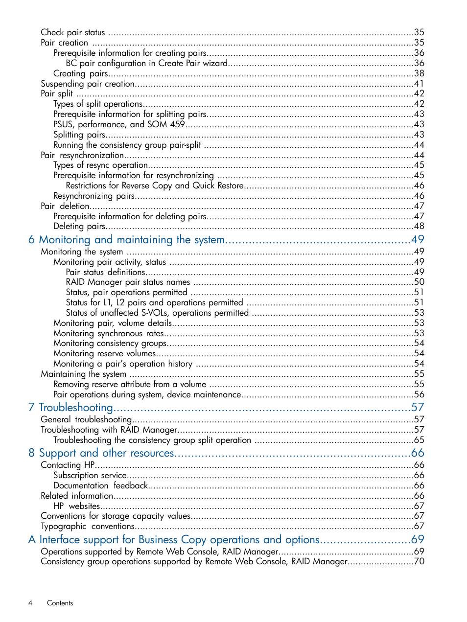 6 monitoring and maintaining the system, 7 troubleshooting, 8 support and other resources | HP XP P9500 Storage User Manual | Page 4 / 132