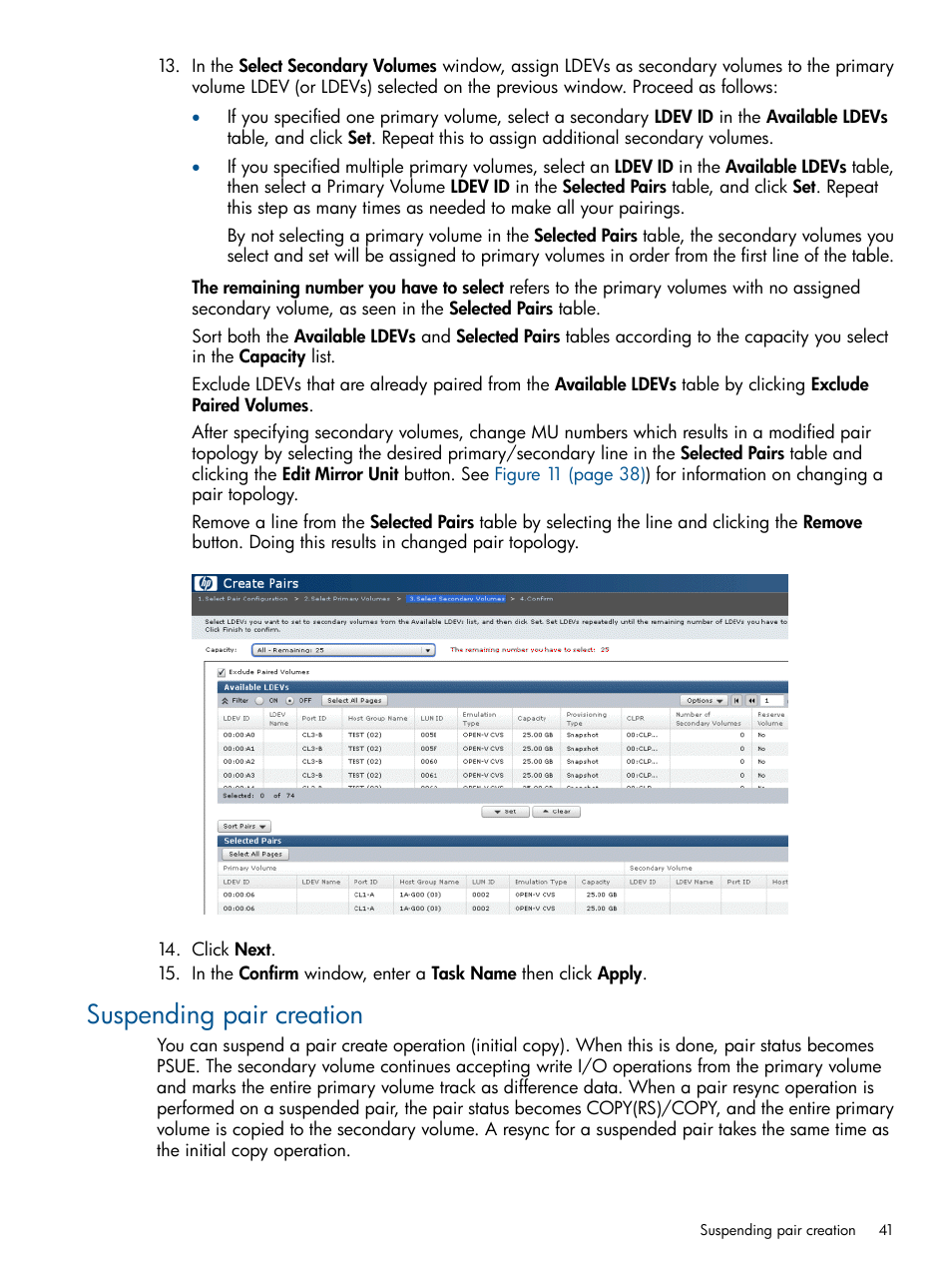 Suspending pair creation | HP XP P9500 Storage User Manual | Page 41 / 132