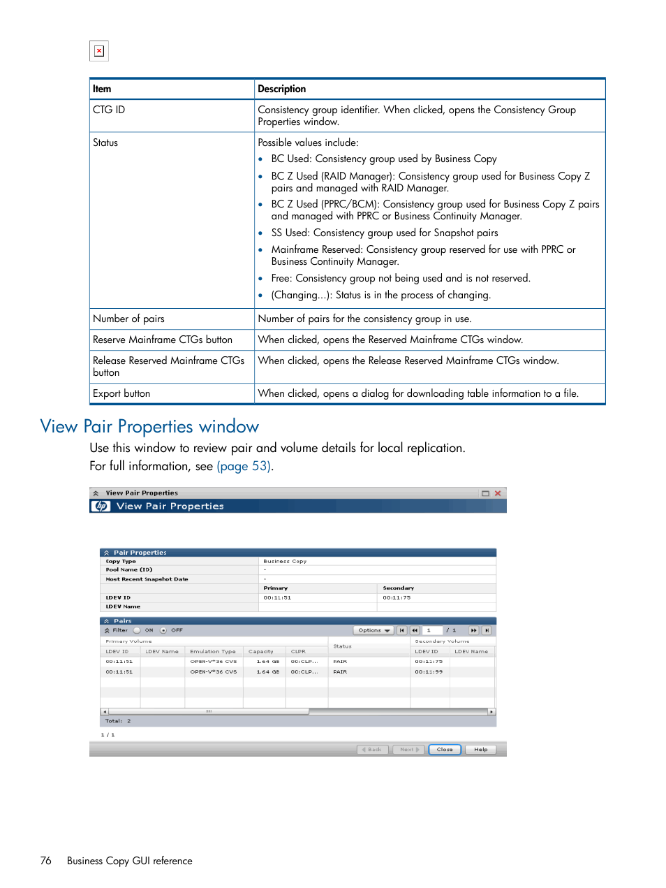 View pair properties window | HP XP P9500 Storage User Manual | Page 76 / 132