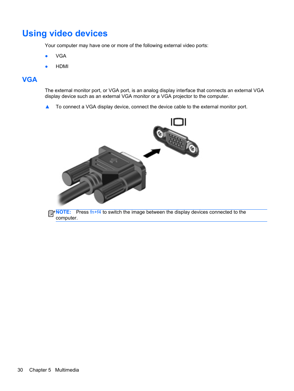 Using video devices | HP ProBook 4230s Notebook PC User Manual | Page 40 / 91