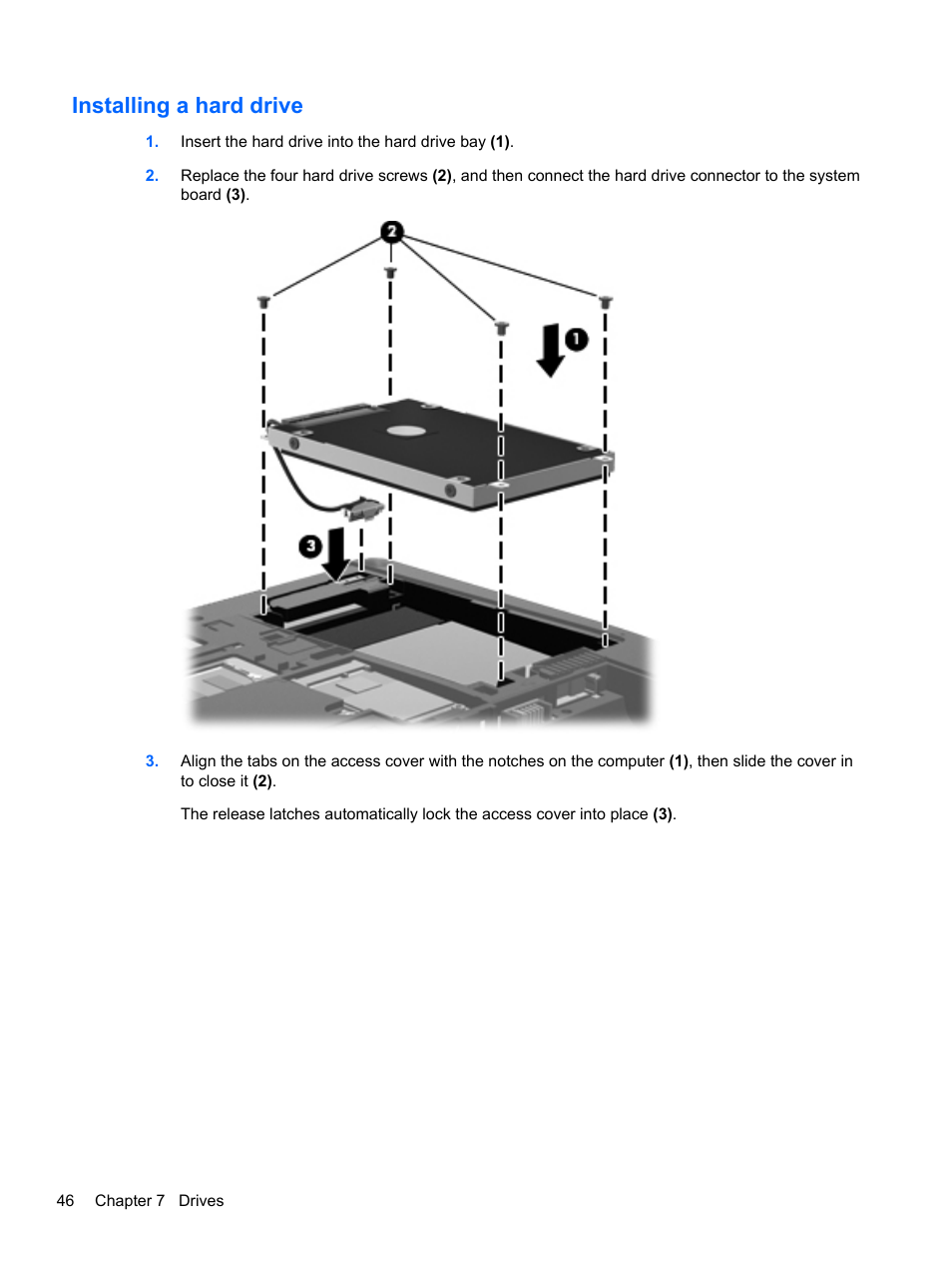 Installing a hard drive | HP ProBook 4230s Notebook PC User Manual | Page 56 / 91