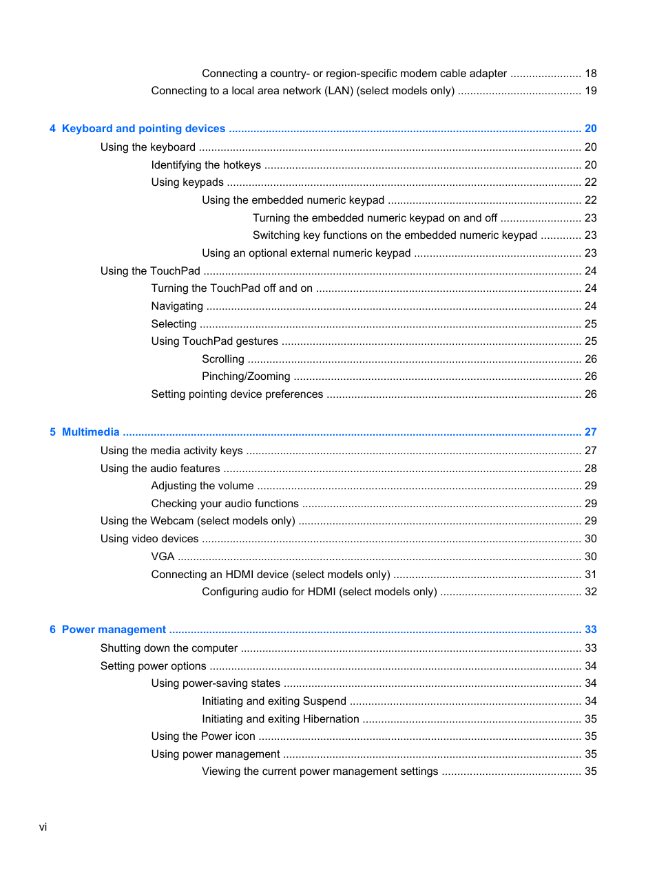 HP ProBook 4230s Notebook PC User Manual | Page 6 / 91