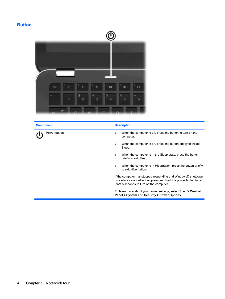 Button | HP Envy 13-1003xx Notebook PC User Manual | Page 14 / 94