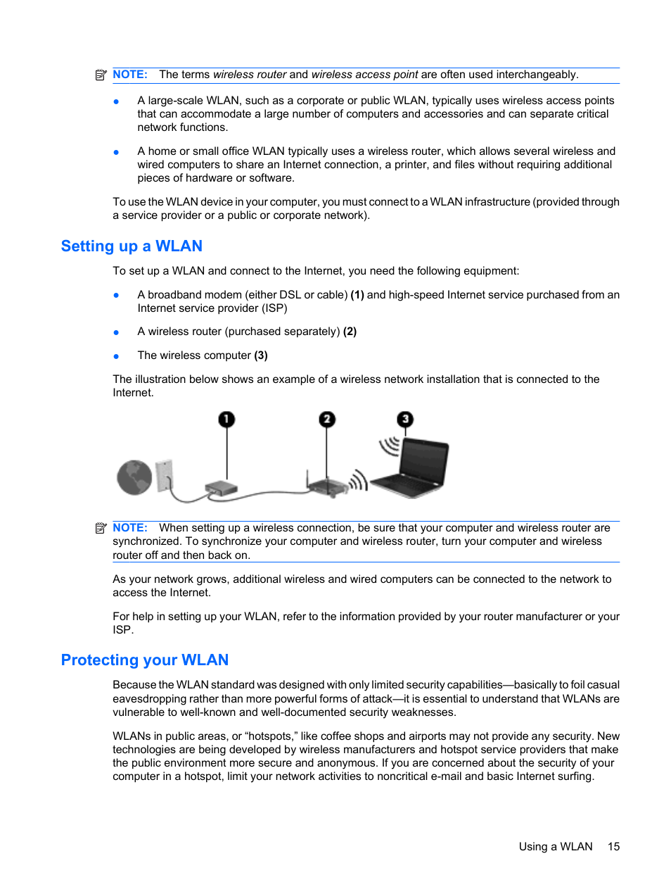 Setting up a wlan, Protecting your wlan, Setting up a wlan protecting your wlan | HP Envy 13-1003xx Notebook PC User Manual | Page 25 / 94