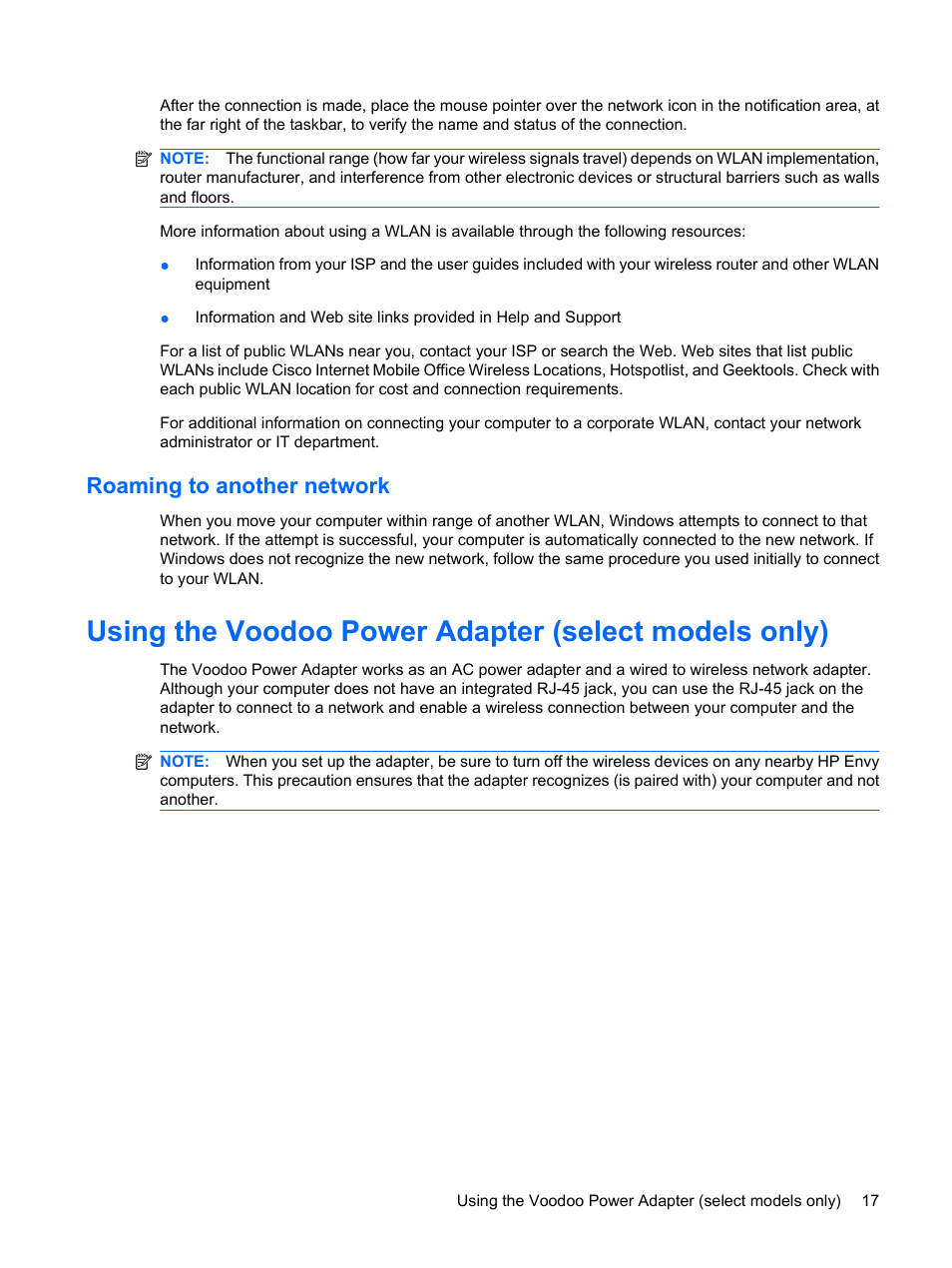 Roaming to another network | HP Envy 13-1003xx Notebook PC User Manual | Page 27 / 94