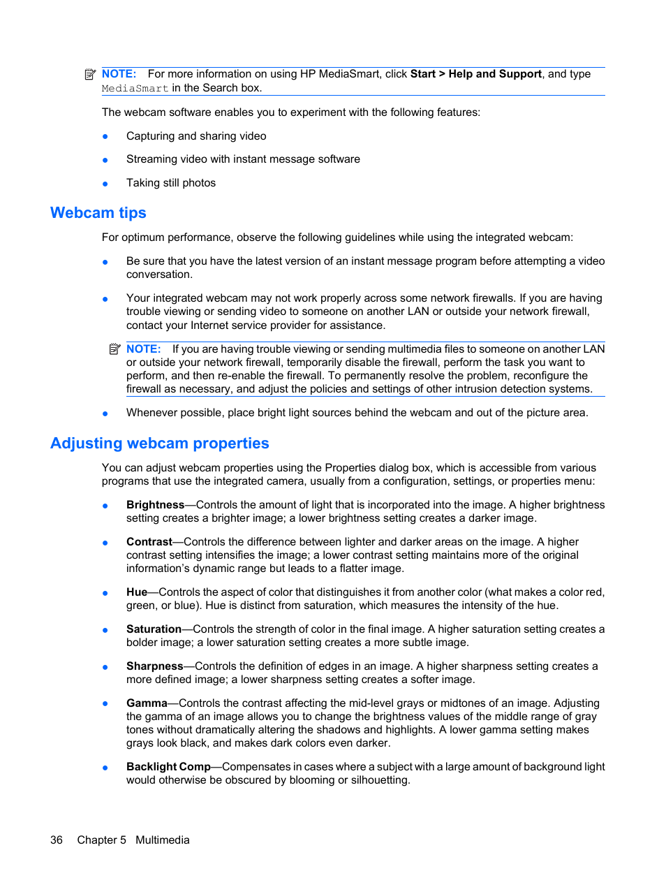 Webcam tips, Adjusting webcam properties, Webcam tips adjusting webcam properties | HP Envy 13-1003xx Notebook PC User Manual | Page 46 / 94