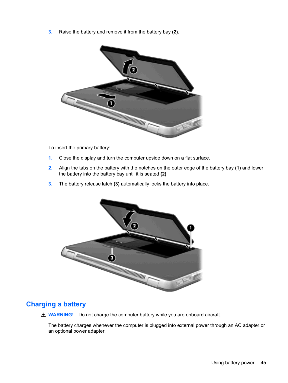 Charging a battery | HP Envy 13-1003xx Notebook PC User Manual | Page 55 / 94