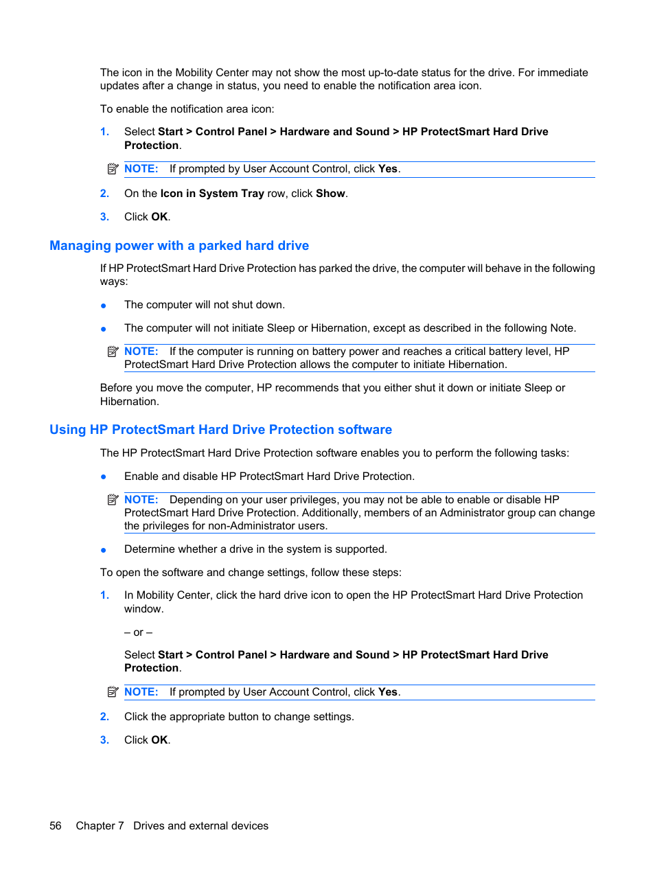 Managing power with a parked hard drive | HP Envy 13-1003xx Notebook PC User Manual | Page 66 / 94