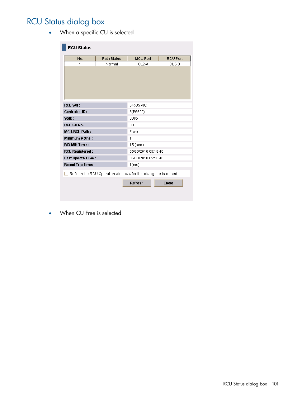 Rcu status dialog box | HP XP P9500 Storage User Manual | Page 101 / 113