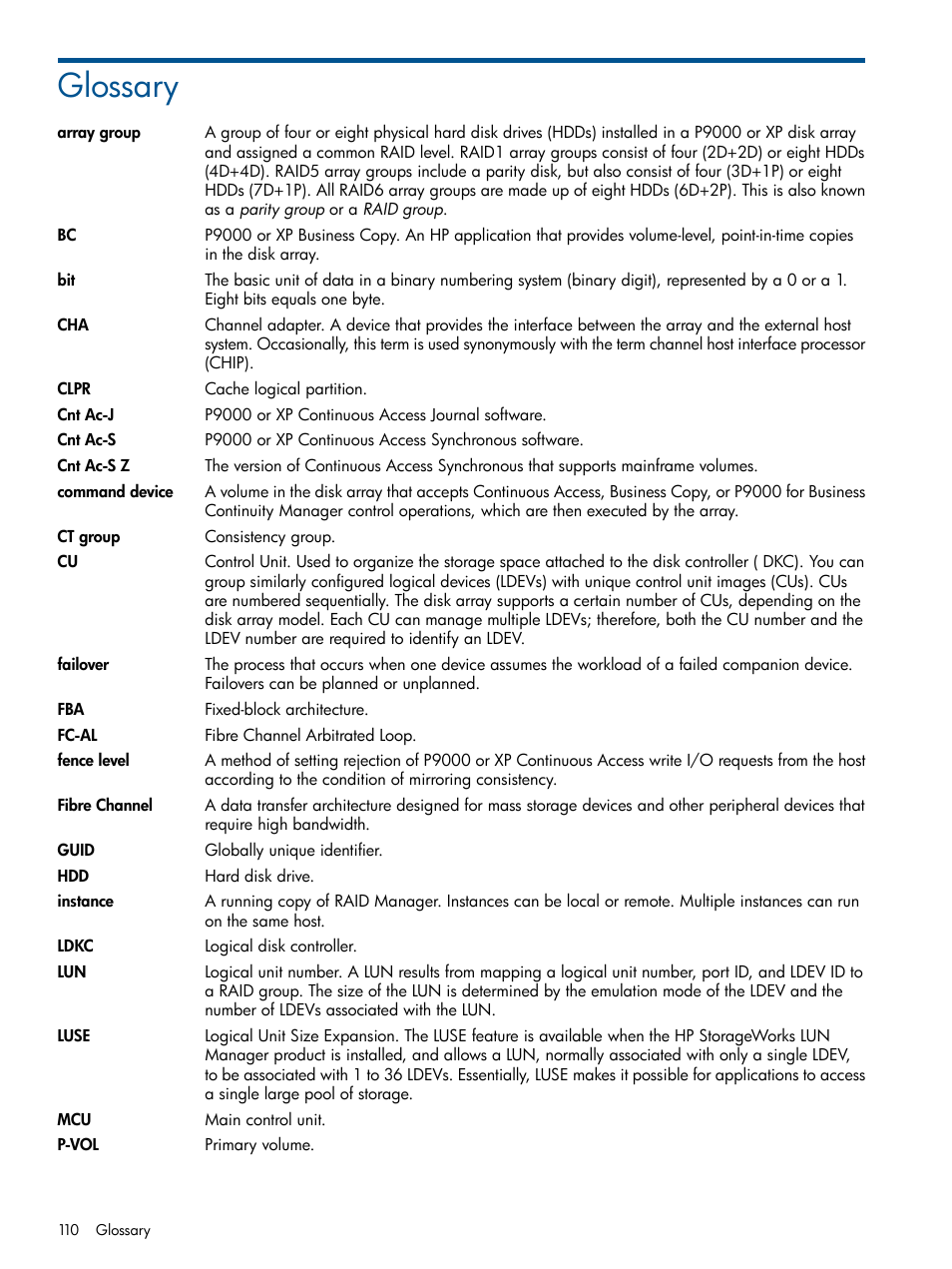 Glossary | HP XP P9500 Storage User Manual | Page 110 / 113