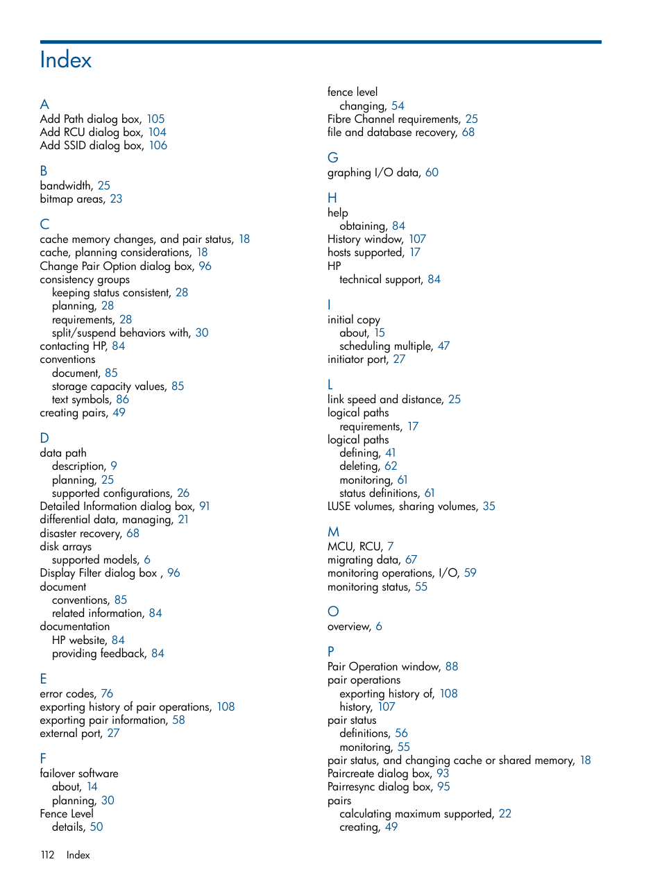 Index | HP XP P9500 Storage User Manual | Page 112 / 113