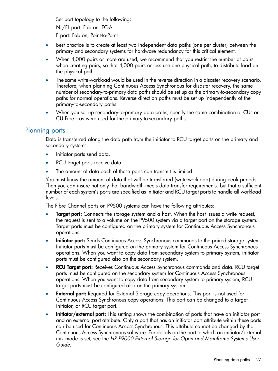 Planning ports | HP XP P9500 Storage User Manual | Page 27 / 113