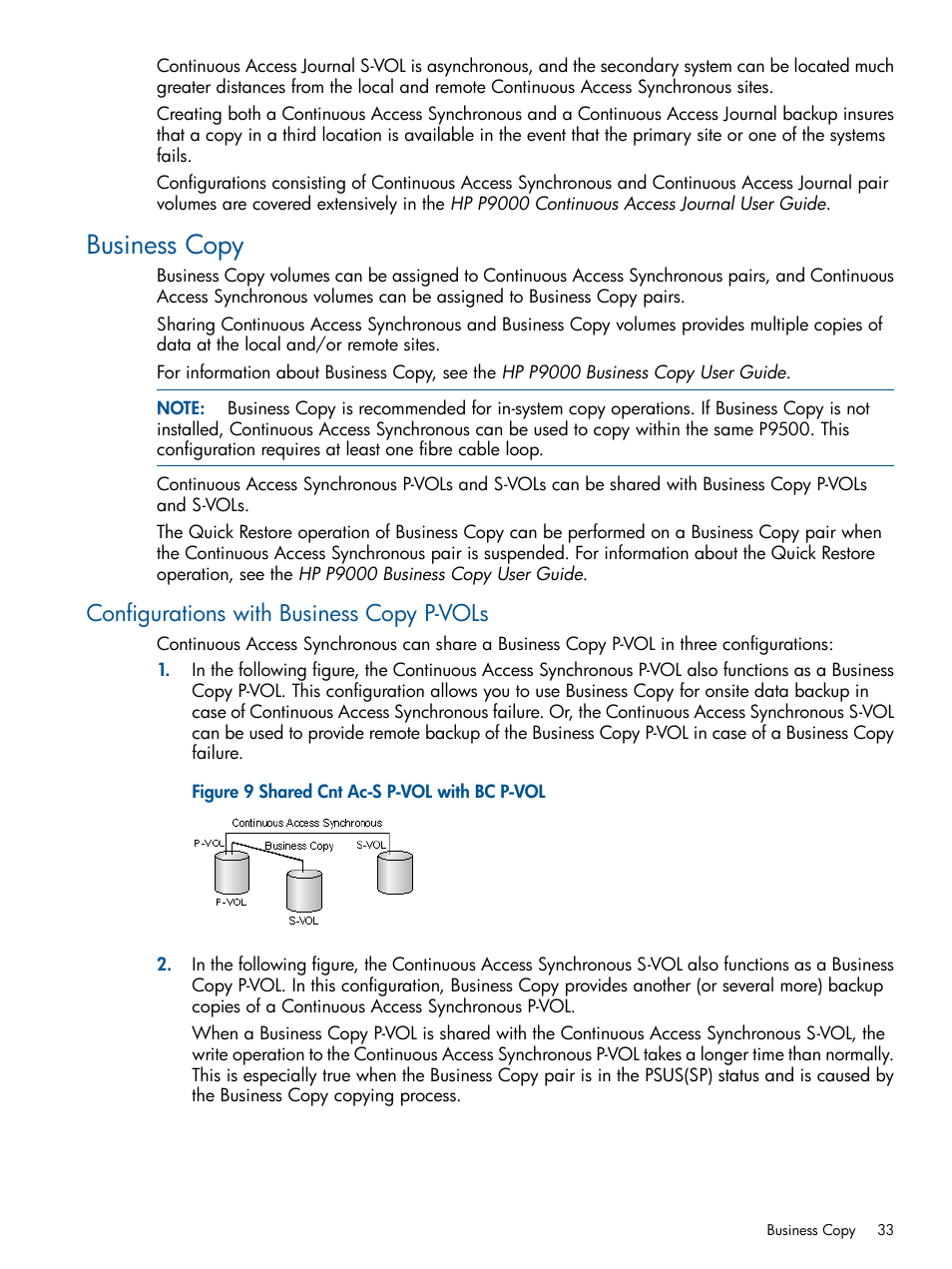 Business copy, Configurations with business copy p-vols | HP XP P9500 Storage User Manual | Page 33 / 113