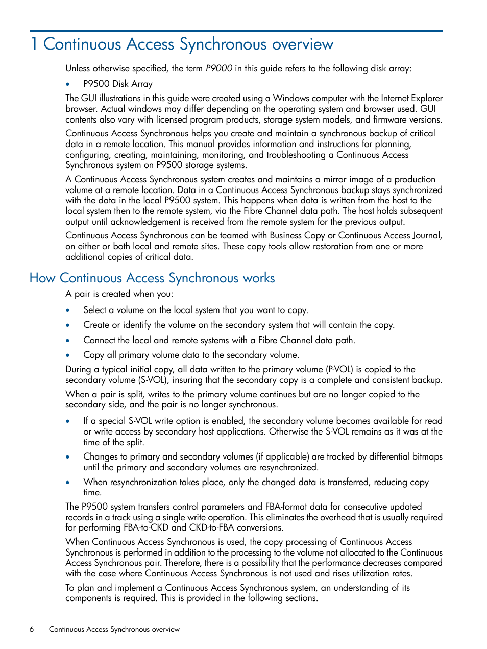 1 continuous access synchronous overview, How continuous access synchronous works | HP XP P9500 Storage User Manual | Page 6 / 113