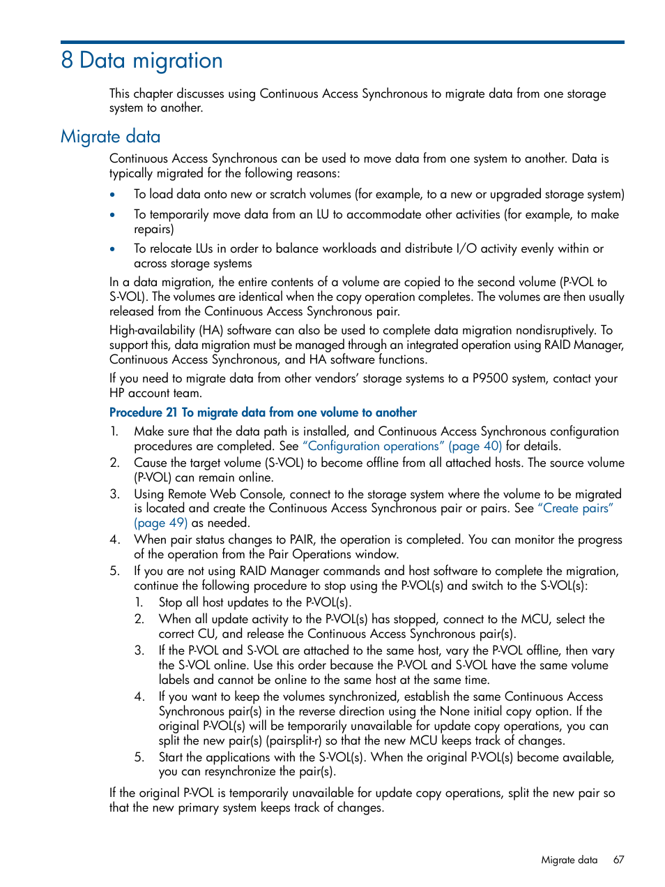 8 data migration, Migrate data | HP XP P9500 Storage User Manual | Page 67 / 113