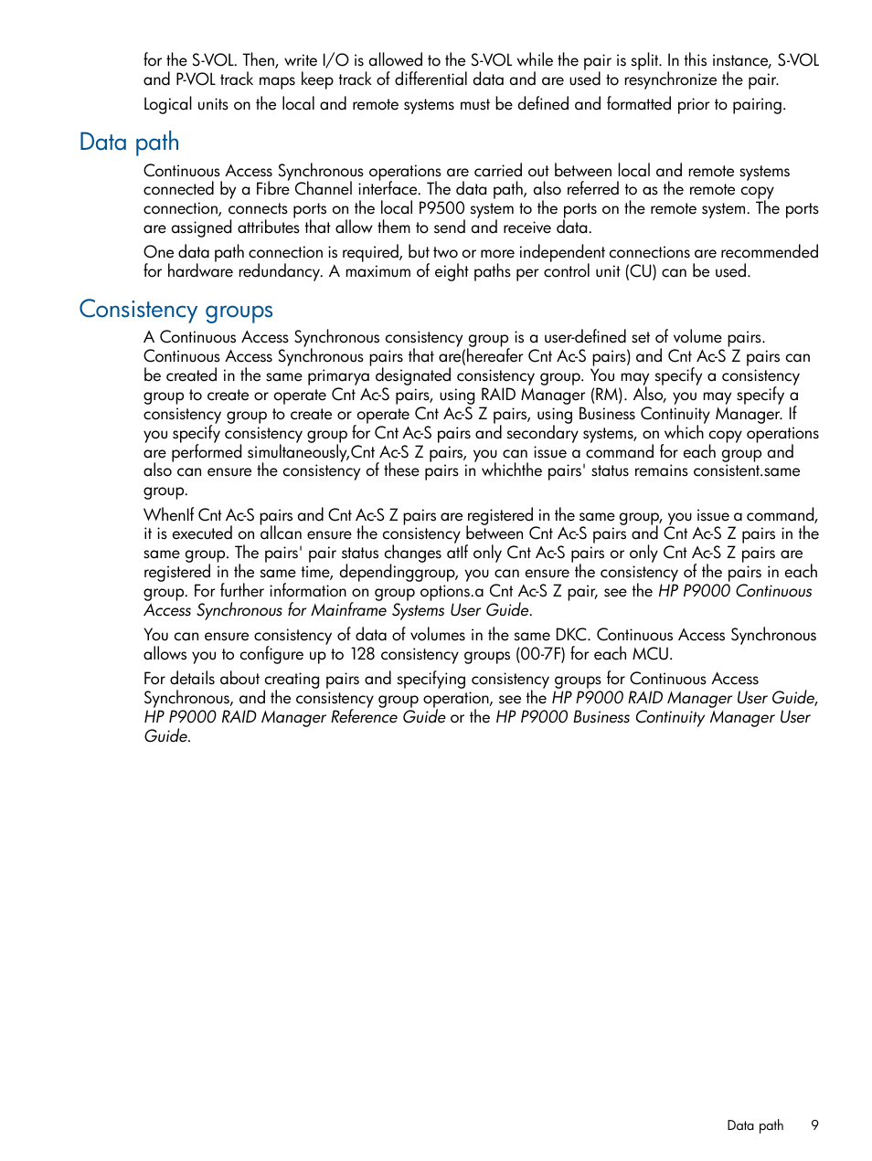 Data path, Consistency groups, Data path consistency groups | HP XP P9500 Storage User Manual | Page 9 / 113