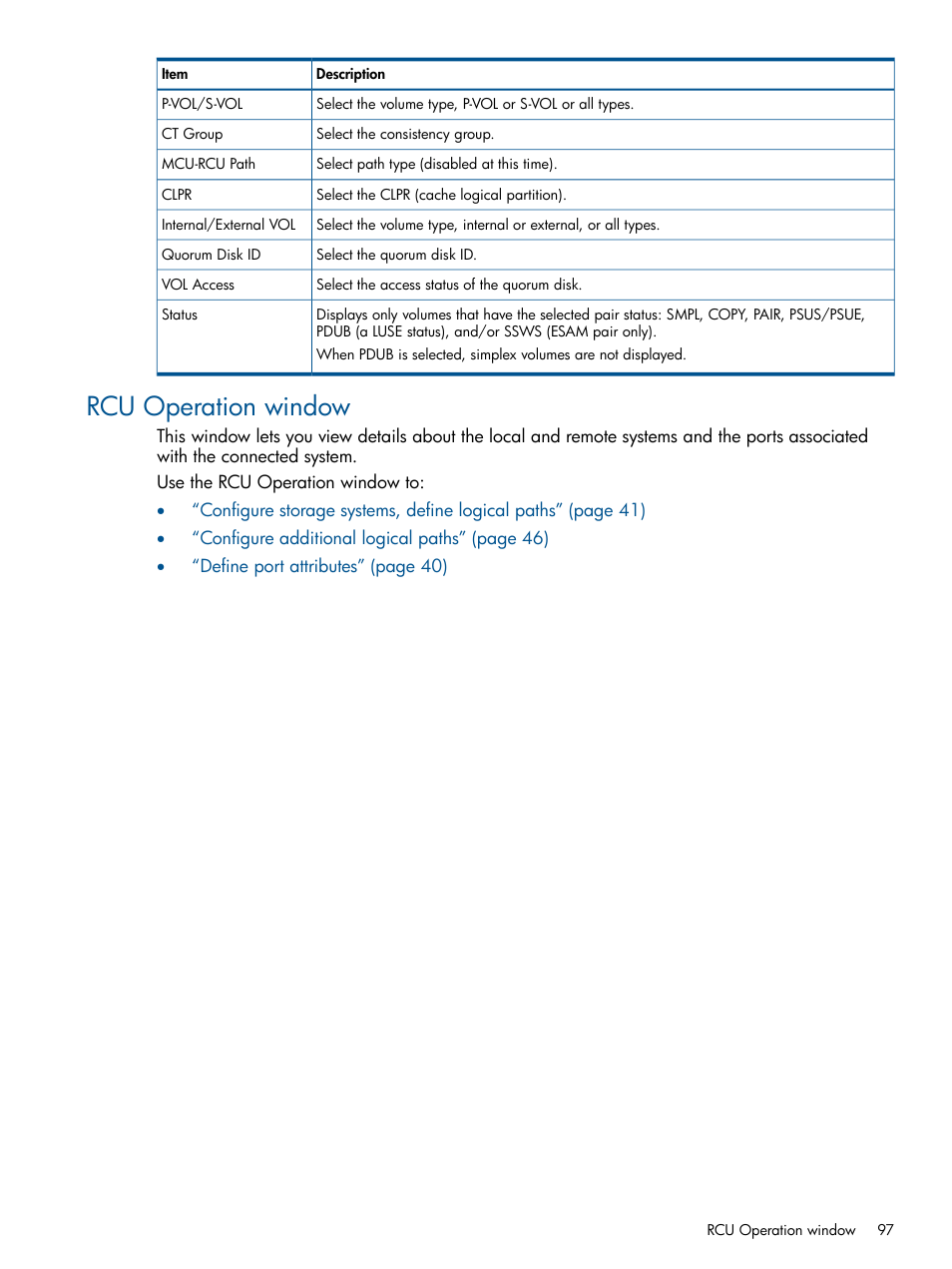 Rcu operation window | HP XP P9500 Storage User Manual | Page 97 / 113