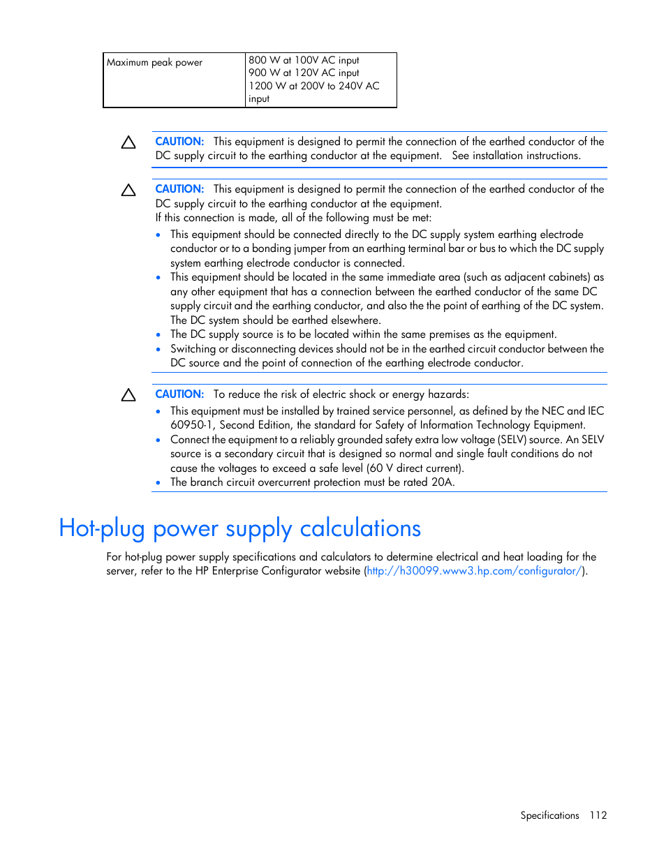 Hot-plug power supply calculations | HP ProLiant DL360 G6 Server User Manual | Page 112 / 127