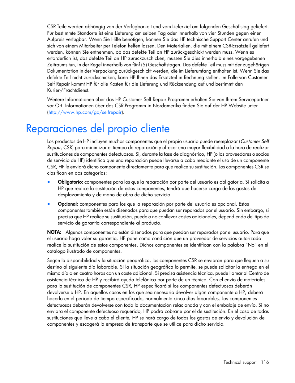 Reparaciones del propio cliente | HP ProLiant DL360 G6 Server User Manual | Page 116 / 127