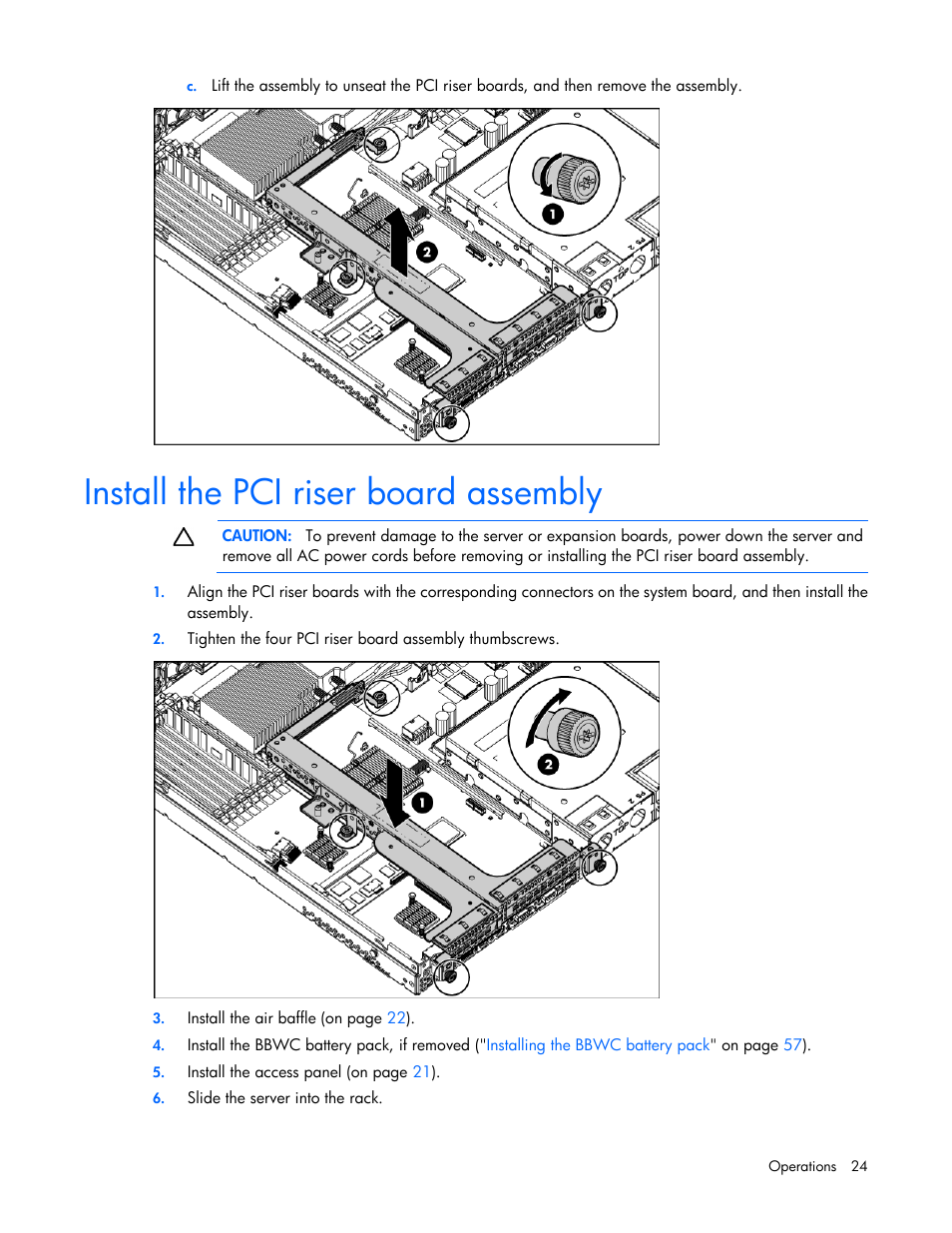 Install the pci riser board assembly | HP ProLiant DL360 G6 Server User Manual | Page 24 / 127