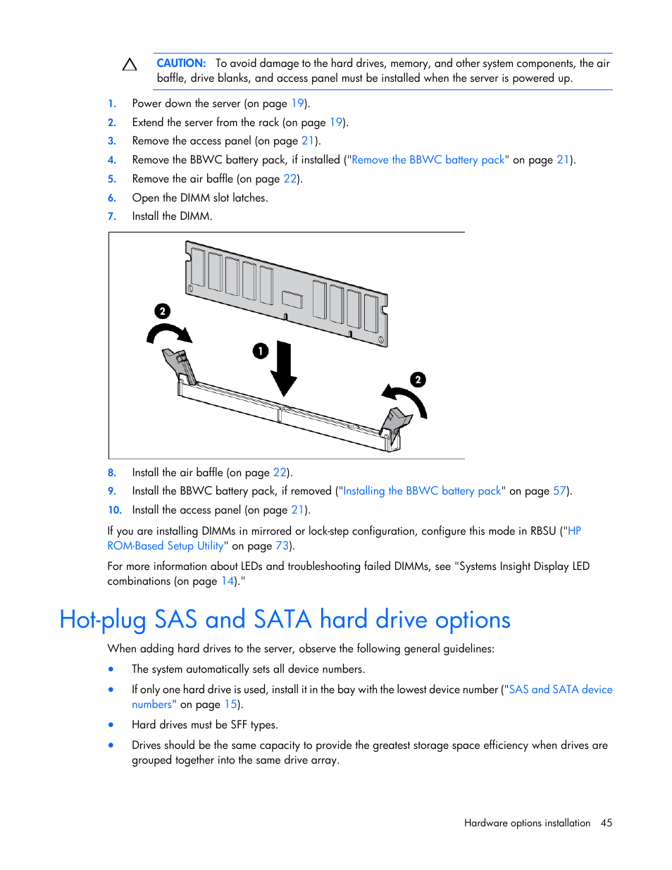 Hot-plug sas and sata hard drive options | HP ProLiant DL360 G6 Server User Manual | Page 45 / 127