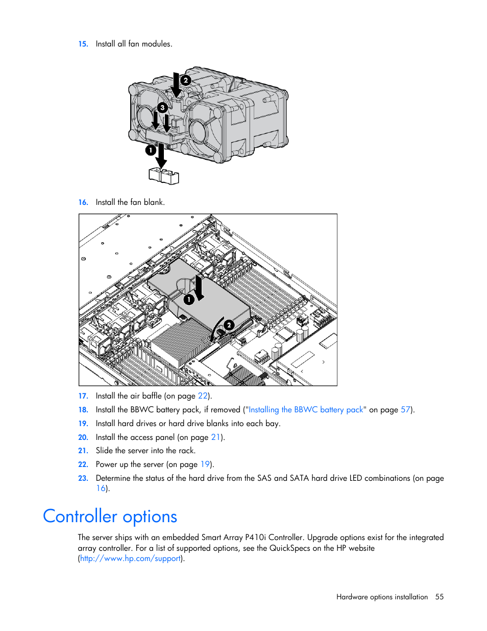 Controller options | HP ProLiant DL360 G6 Server User Manual | Page 55 / 127