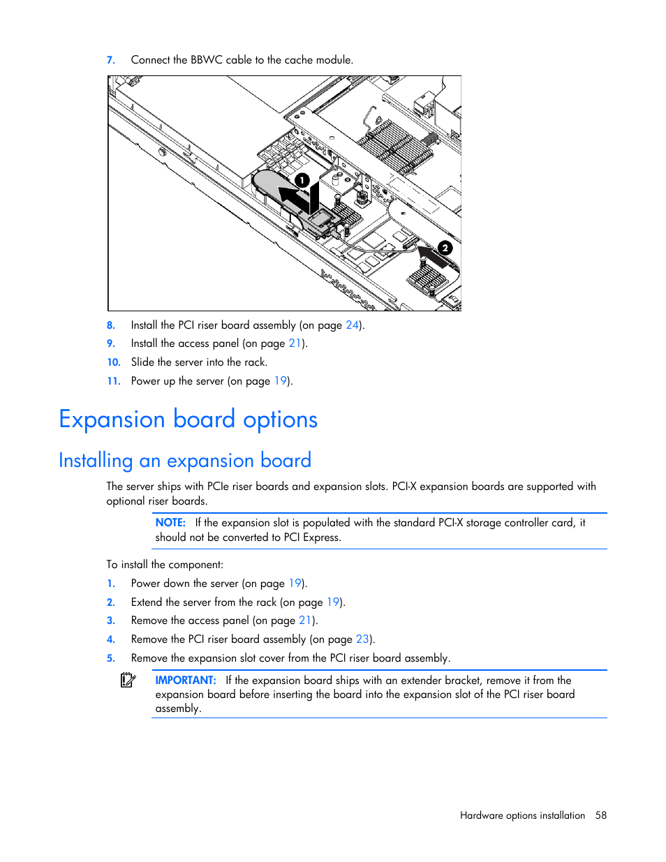 Expansion board options, Installing an expansion board | HP ProLiant DL360 G6 Server User Manual | Page 58 / 127