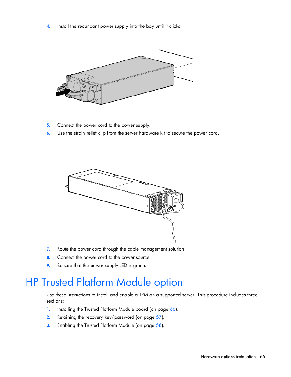 Hp trusted platform module option | HP ProLiant DL360 G6 Server User Manual | Page 65 / 127