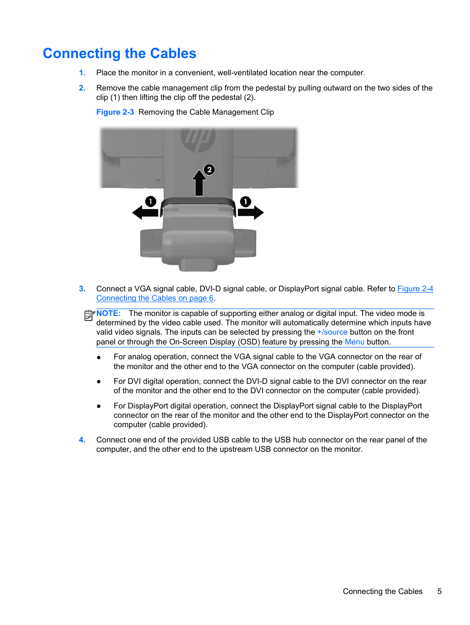 Connecting the cables | HP ZR2330w 23-inch IPS LED Backlit Monitor User Manual | Page 11 / 26