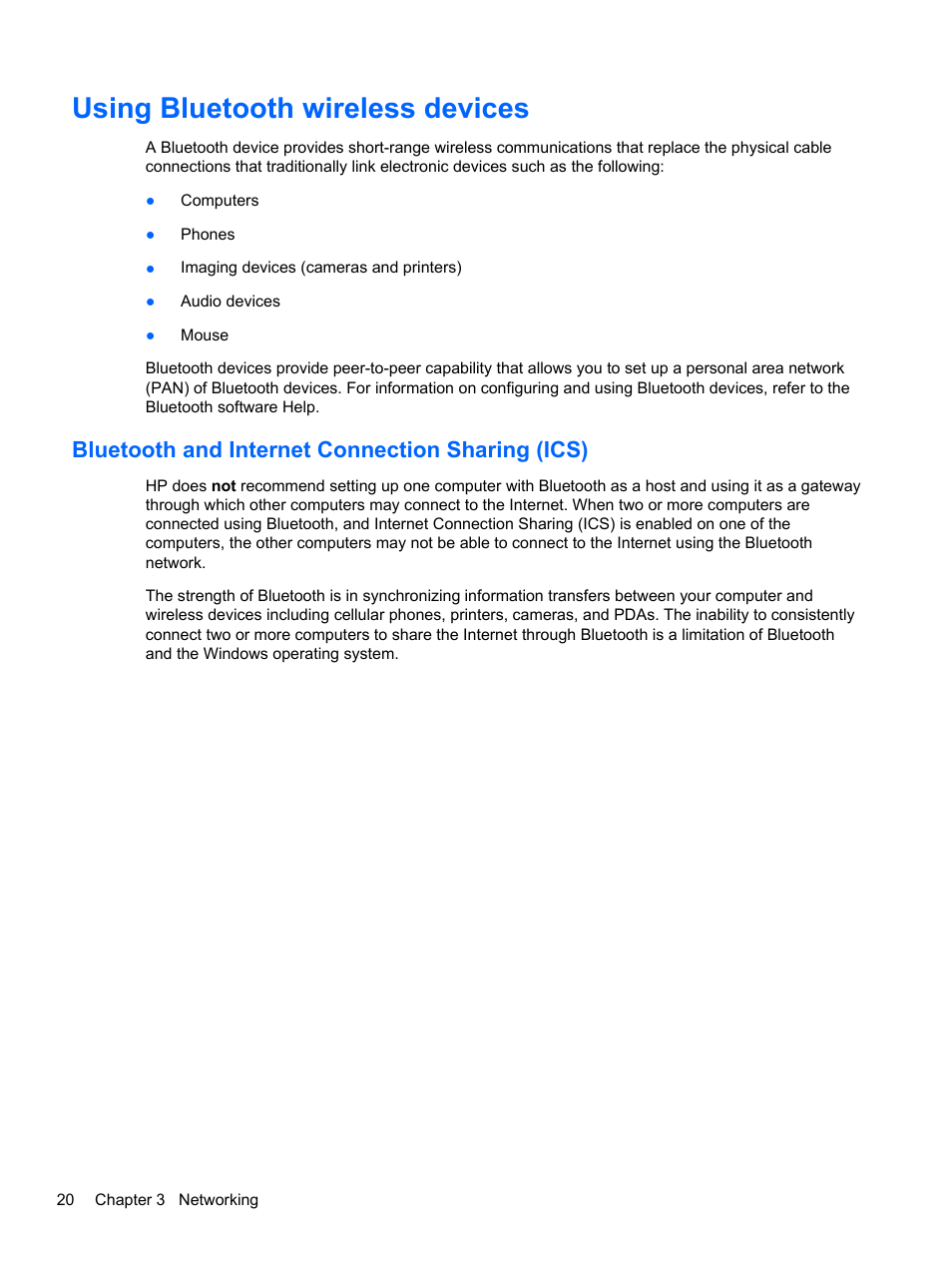 Using bluetooth wireless devices, Bluetooth and internet connection sharing (ics) | HP Folio 13-2000 Notebook-PC User Manual | Page 30 / 91