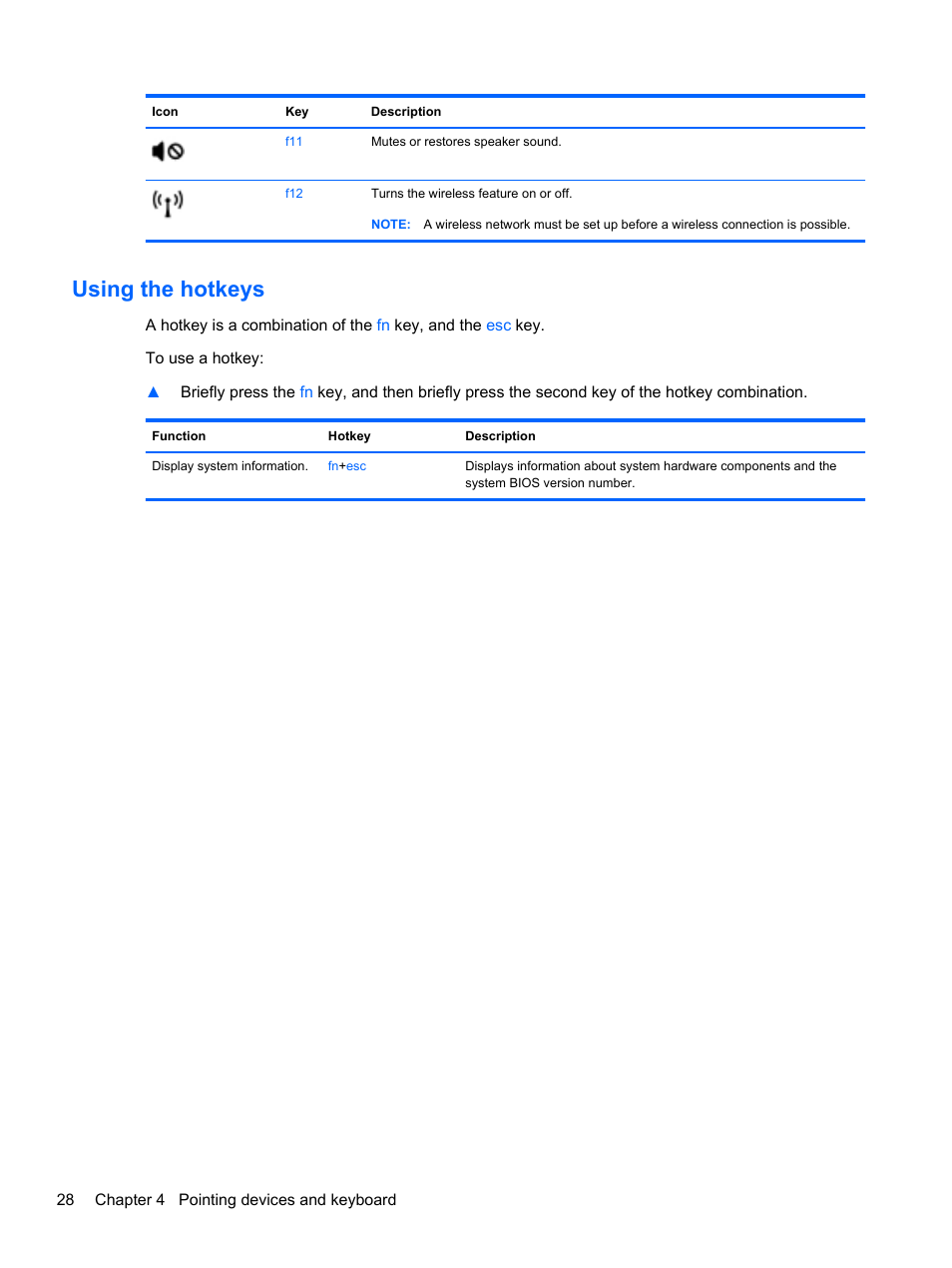 Using the hotkeys | HP Folio 13-2000 Notebook-PC User Manual | Page 38 / 91