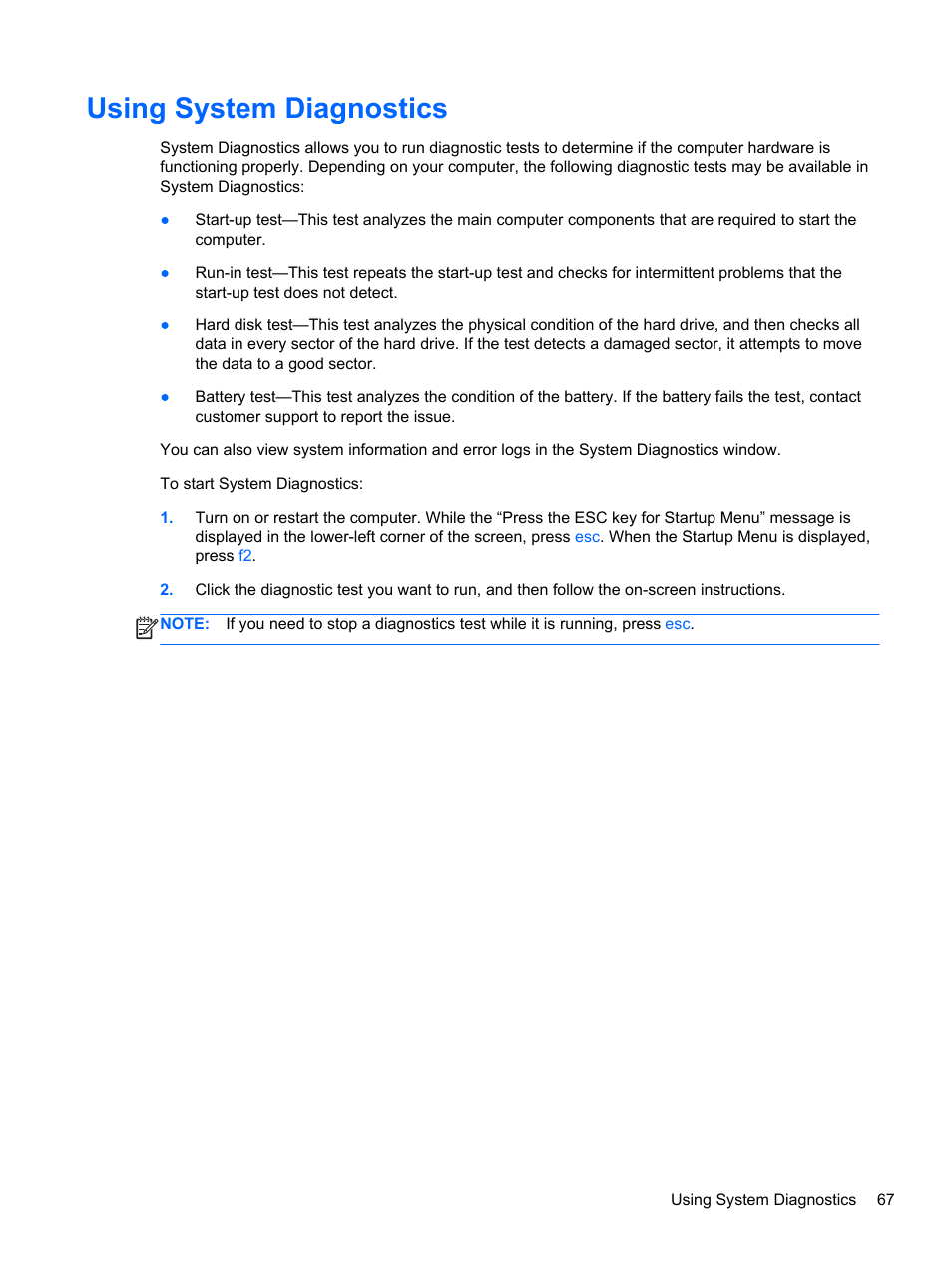 Using system diagnostics | HP Folio 13-2000 Notebook-PC User Manual | Page 77 / 91