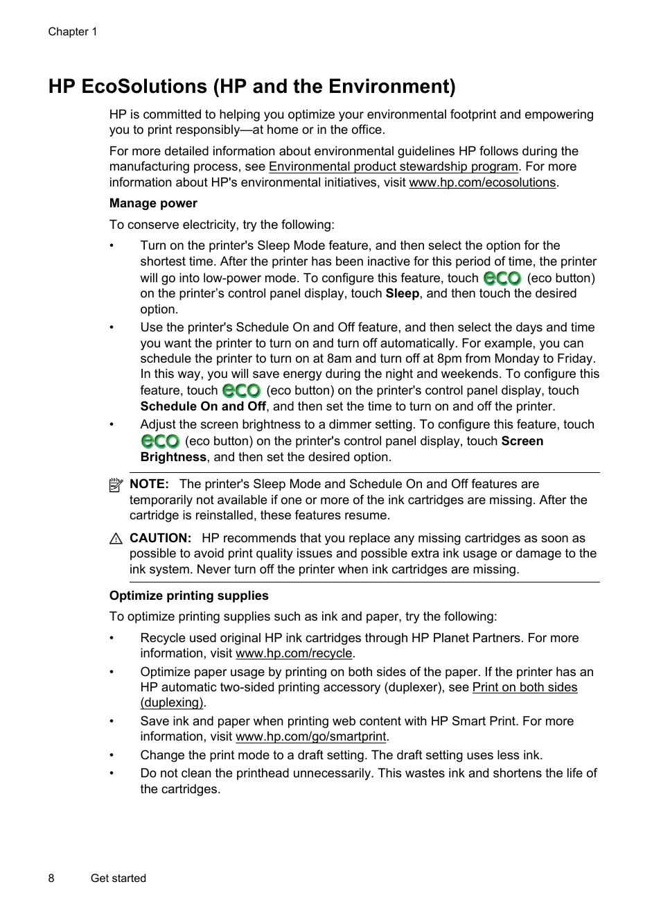 Hp ecosolutions (hp and the environment) | HP Officejet Pro 251dw Printer series User Manual | Page 12 / 150