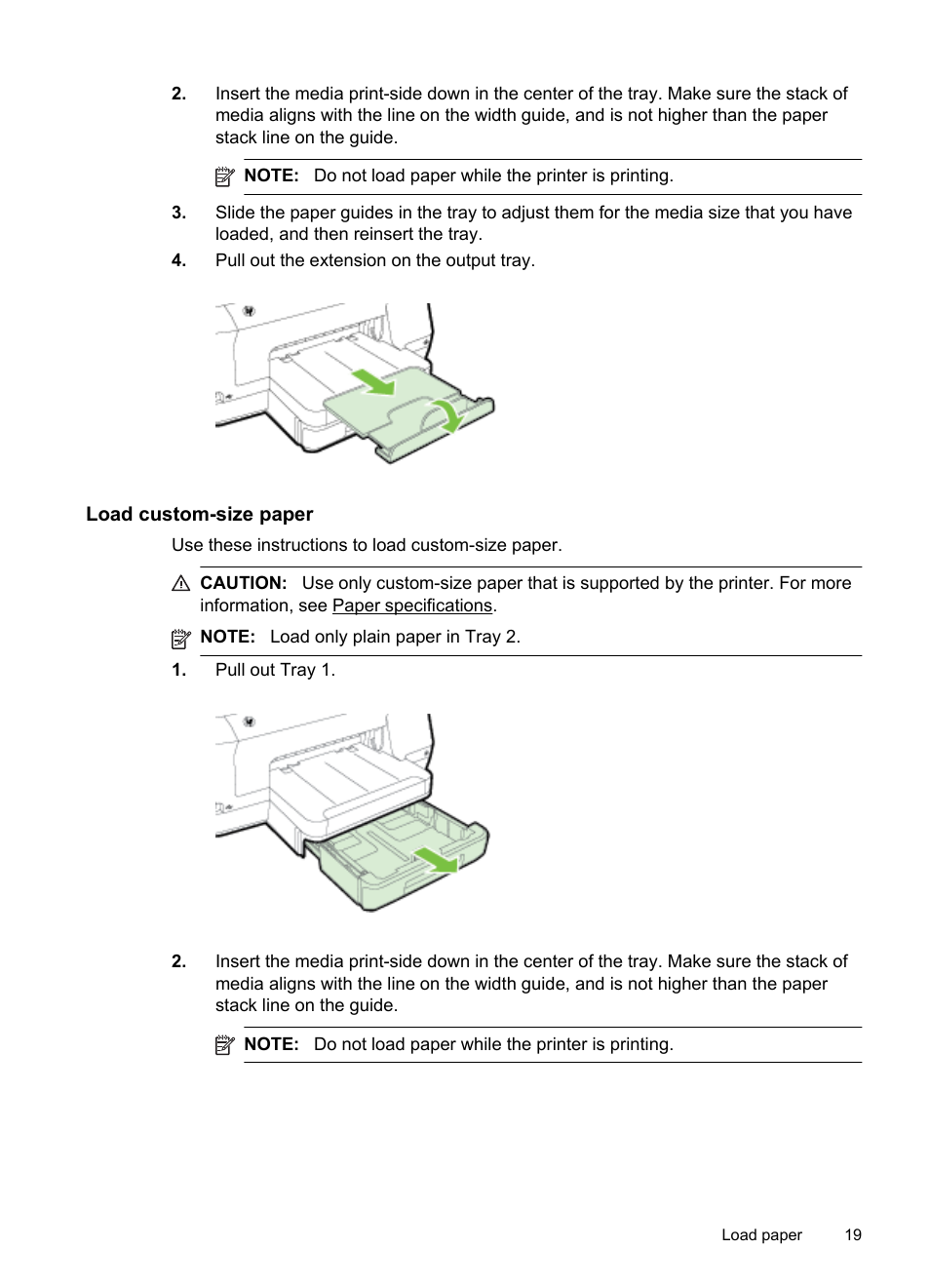 Load custom-size paper | HP Officejet Pro 251dw Printer series User Manual | Page 23 / 150