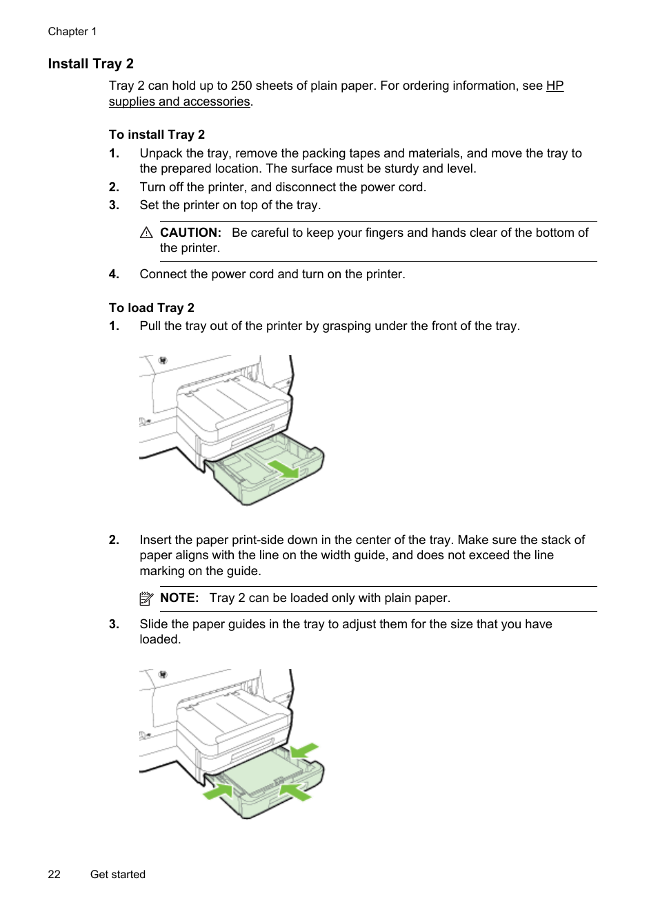 Install tray 2 | HP Officejet Pro 251dw Printer series User Manual | Page 26 / 150