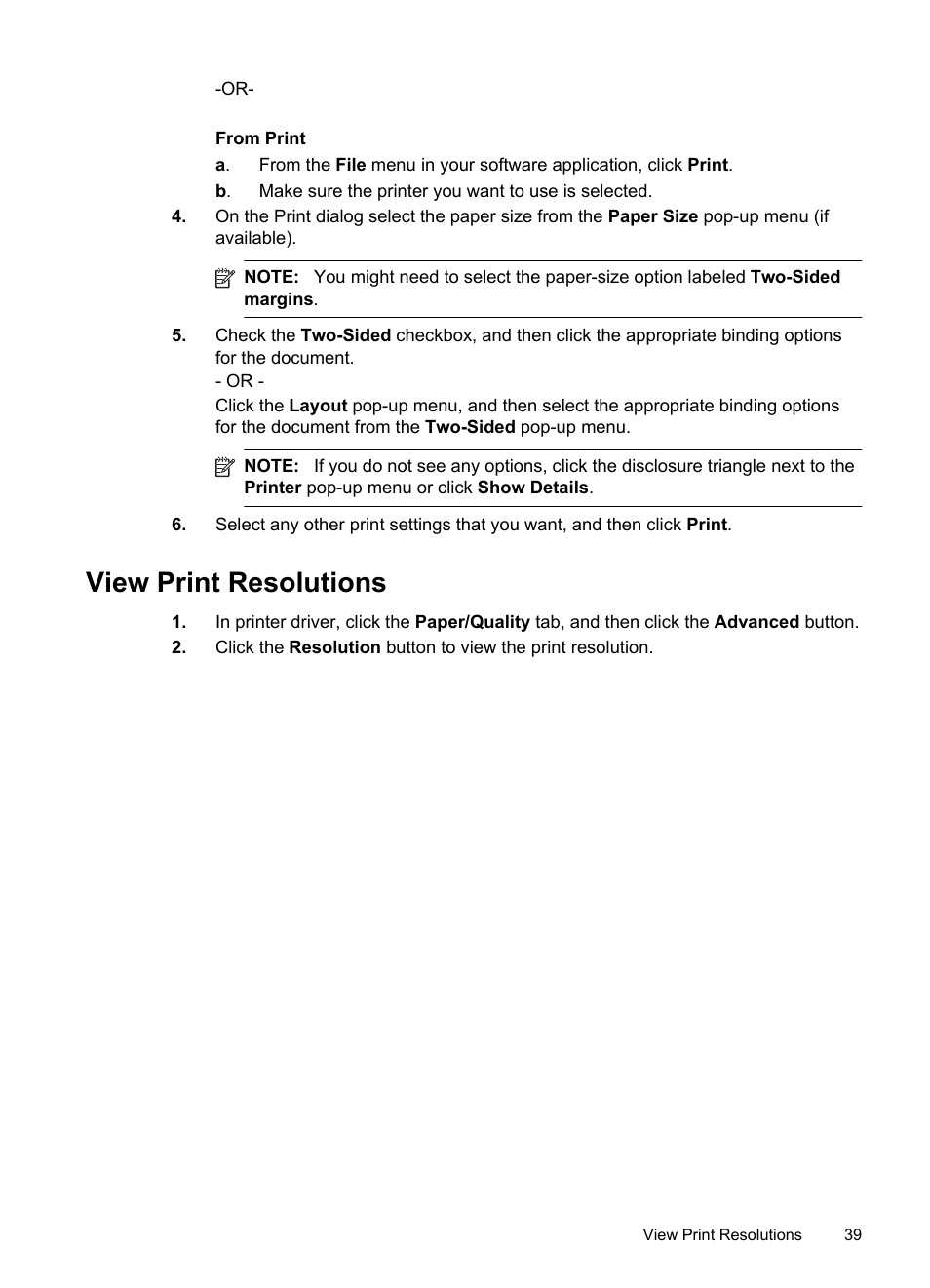 View print resolutions | HP Officejet Pro 251dw Printer series User Manual | Page 43 / 150