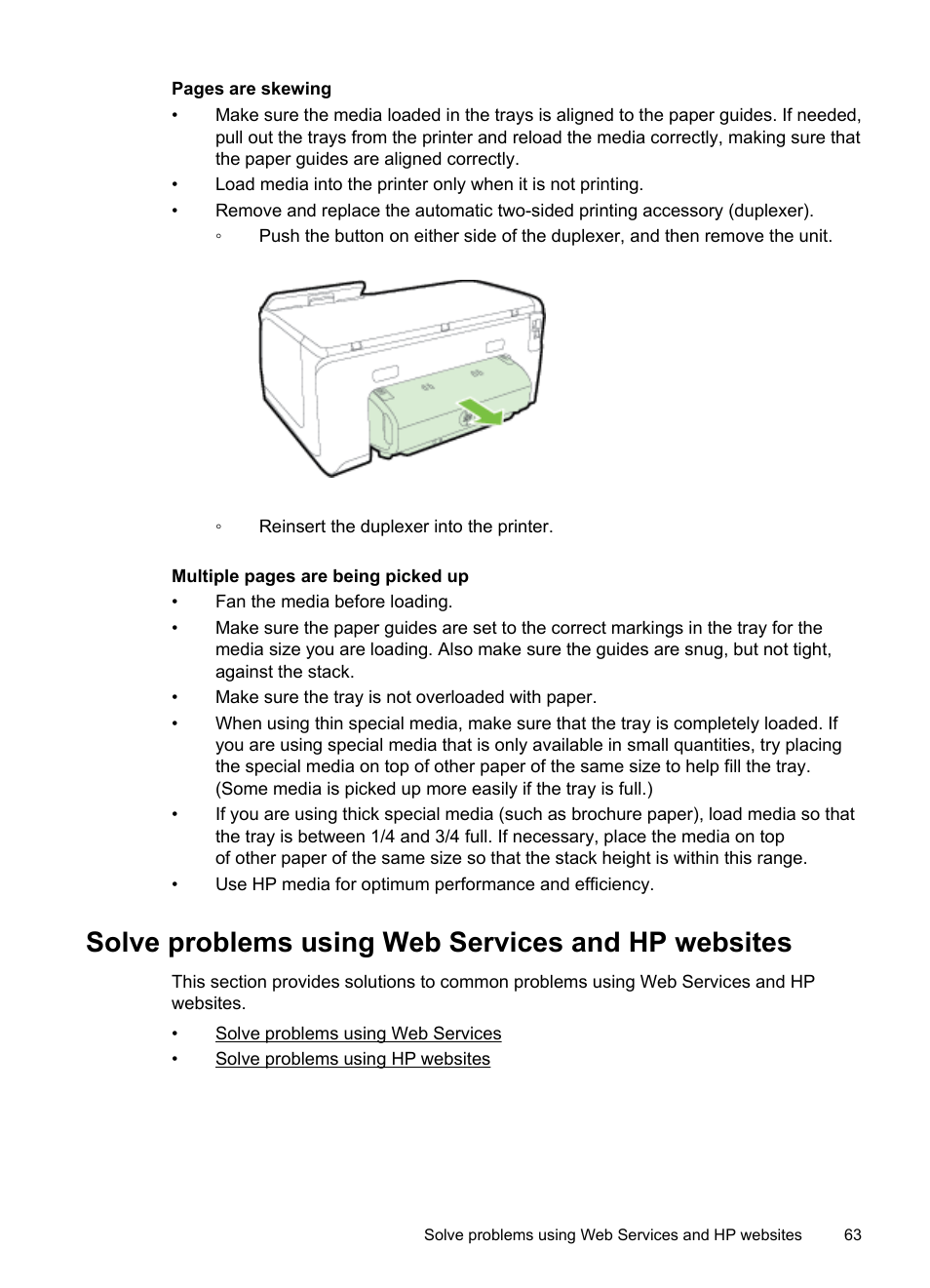 Solve problems using web services and hp websites | HP Officejet Pro 251dw Printer series User Manual | Page 67 / 150