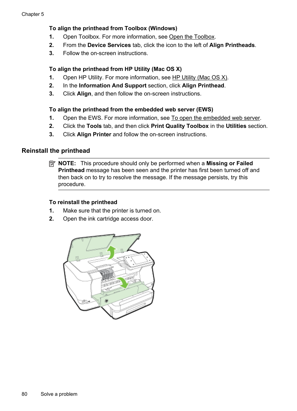 Reinstall the printhead | HP Officejet Pro 251dw Printer series User Manual | Page 84 / 150