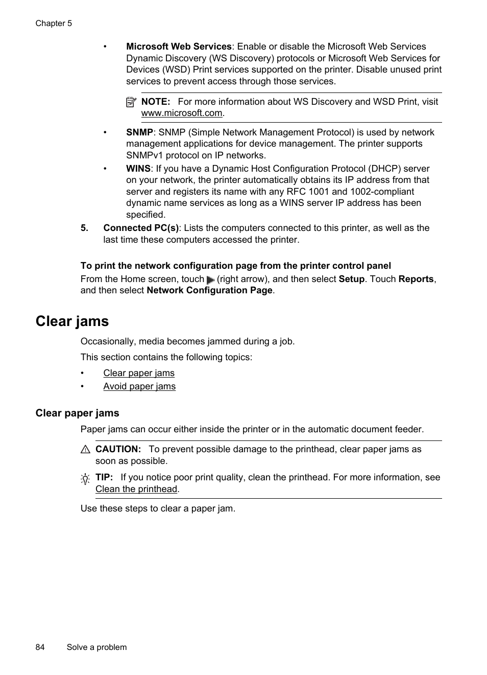 Clear jams, Clear paper jams, Clear paper jams avoid paper jams | HP Officejet Pro 251dw Printer series User Manual | Page 88 / 150