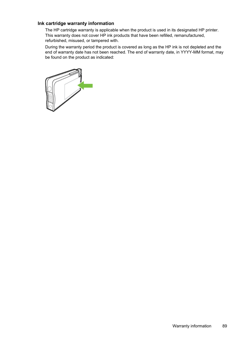 Ink cartridge warranty information | HP Officejet Pro 251dw Printer series User Manual | Page 93 / 150