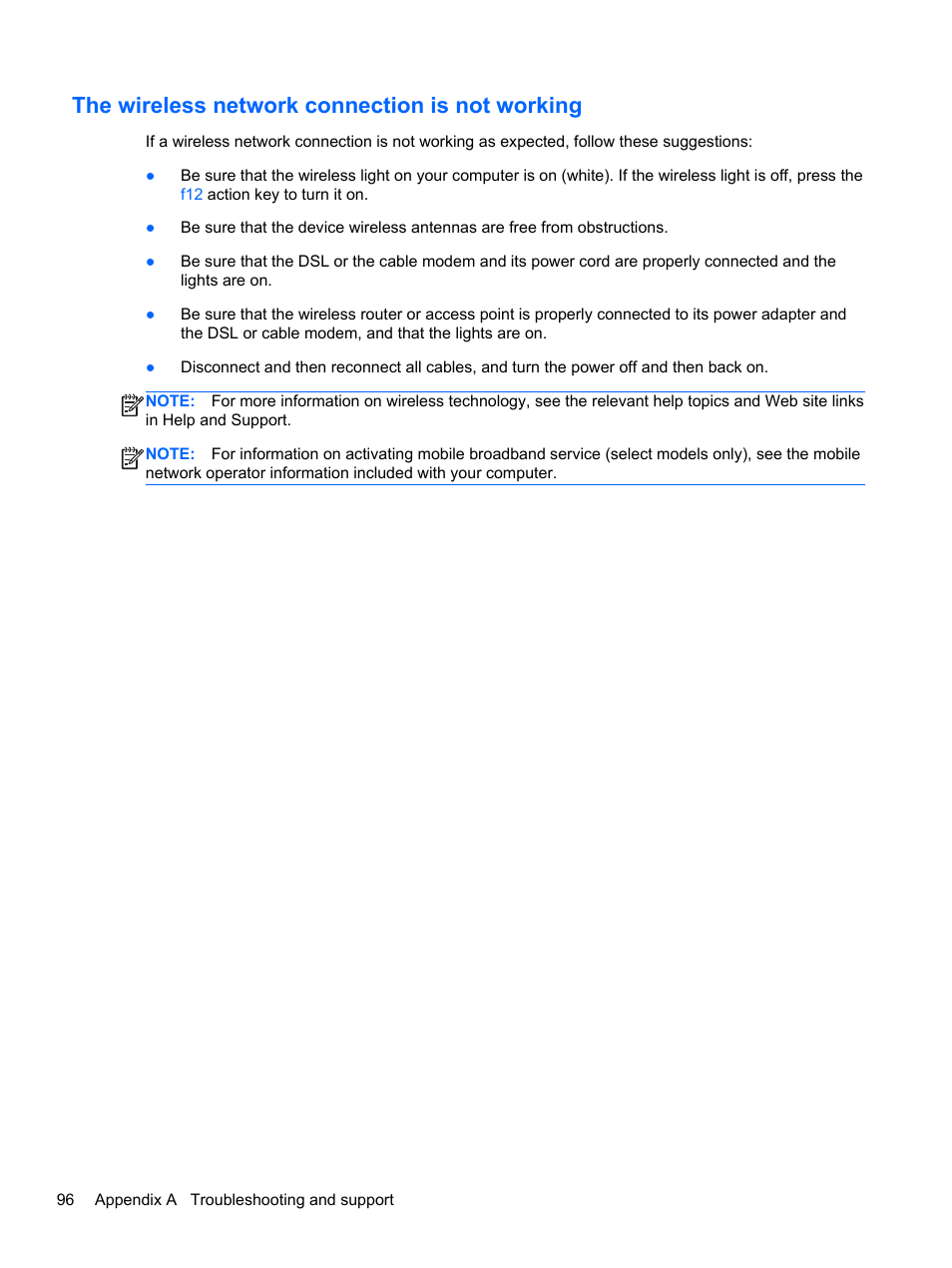 The wireless network connection is not working | HP Pavilion dm4-3170se Beats Edition Entertainment Notebook PC User Manual | Page 106 / 121