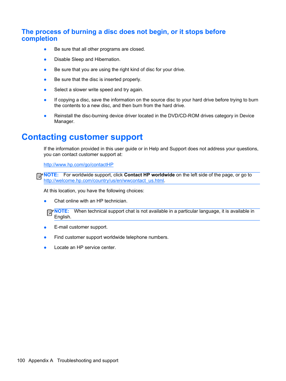 Contacting customer support | HP Pavilion dm4-3170se Beats Edition Entertainment Notebook PC User Manual | Page 110 / 121