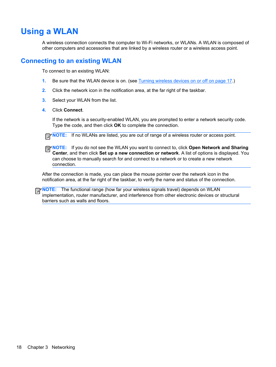 Using a wlan, Connecting to an existing wlan | HP Pavilion dm4-3170se Beats Edition Entertainment Notebook PC User Manual | Page 28 / 121